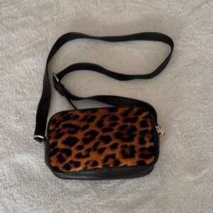 Talbots Leopard Print Crossbody Bag Black and Brown Leather and Calf Hair EUC
